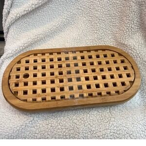 Oval Bamboo‎ Serving Tray Draining Grid Catch Tray With Cutout